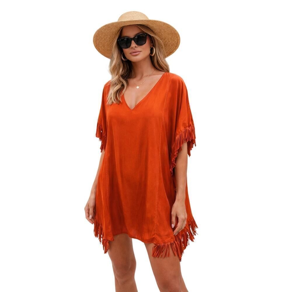 MARIE OLIVER Women's Maura Silk Fringe Mini Dress Orange Size Small